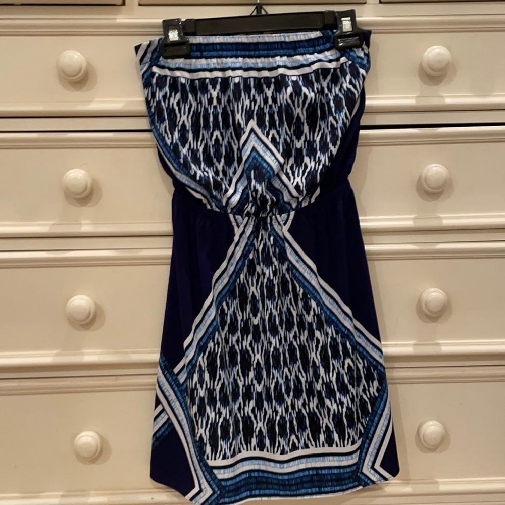 Express Blue Colorful Strapless Straight Dress
